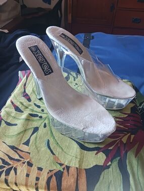 Clear Lucite High Heel Sandals with Black Soles